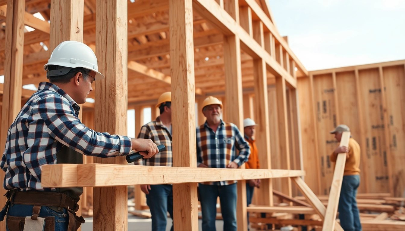Expert framing service showcasing skilled carpenters working on building framework, emphasizing quality and durability in construction projects.